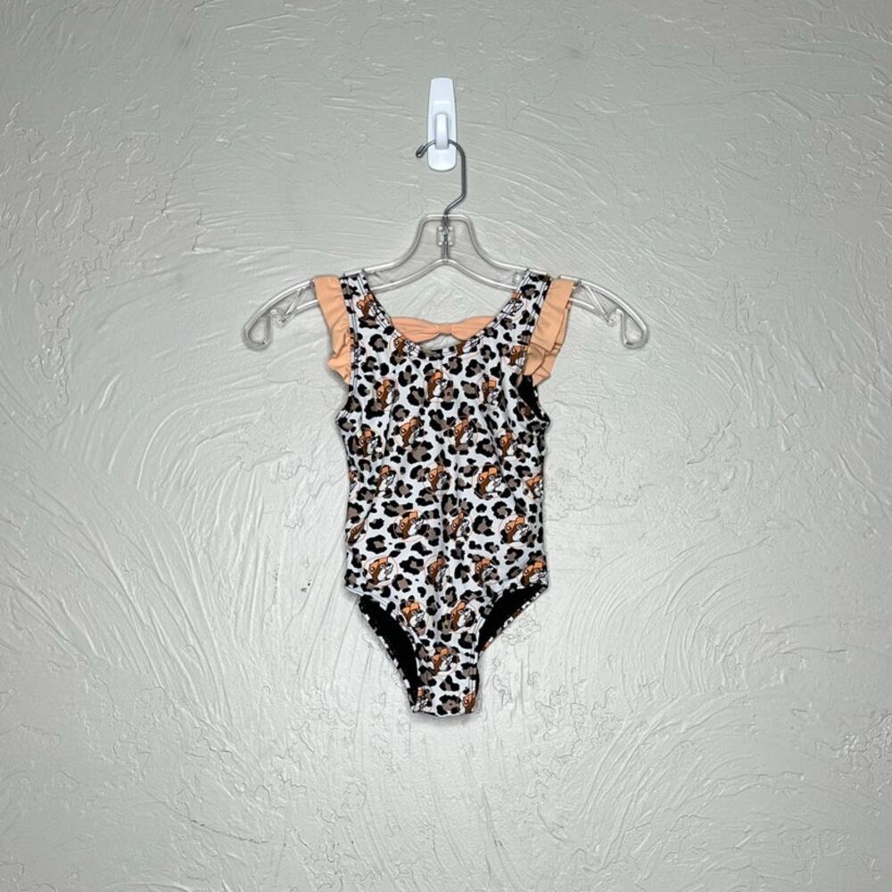 Buc-ees Girls 4T Leopard Print Ruffle One-Piece Swimsuit
